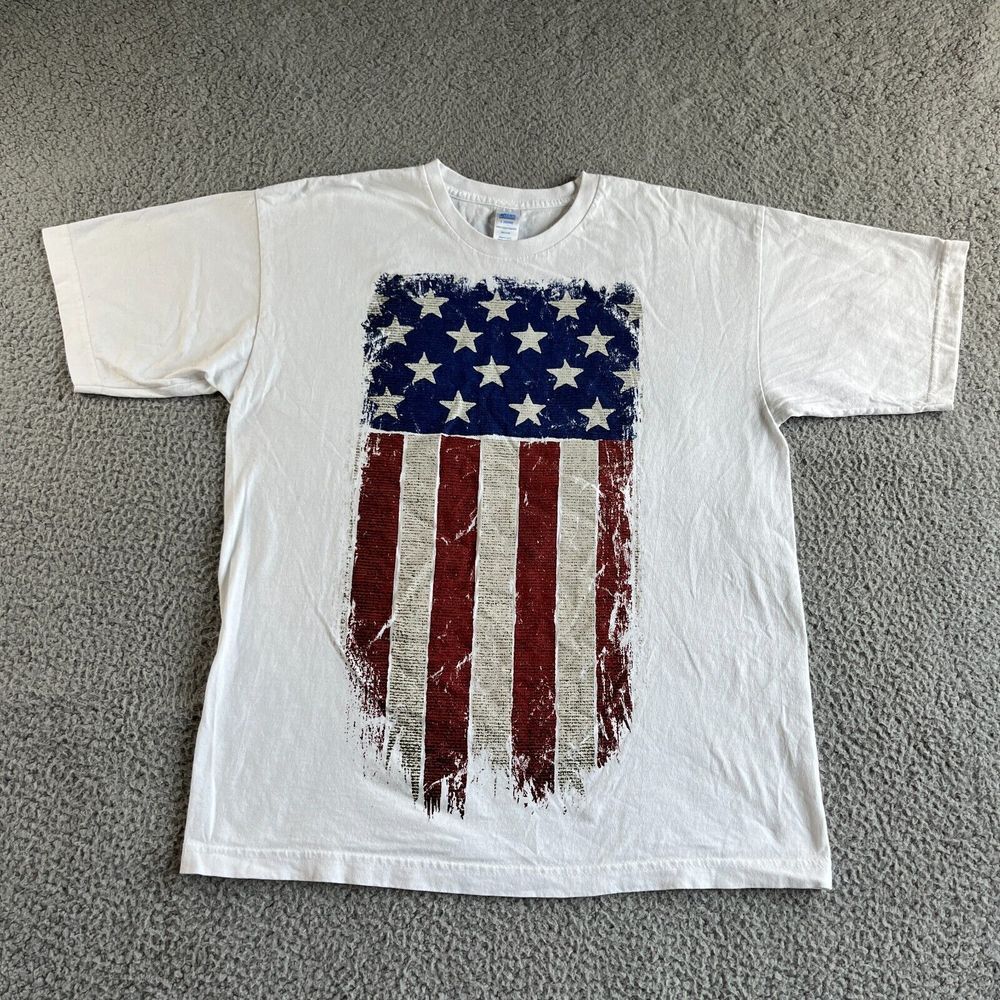 NEW Made In‎ The USA T Shirt Mens Large 42-44 White Graphic Tee American Flag